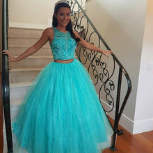 Load image into Gallery viewer, Pretty Lace Crop Top Tulle Ball Gowns Quinceanera Dresses Two Piece-alinanova