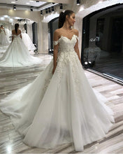 Load image into Gallery viewer, Princess Ball Gown Wedding Dress Tulle With 3D Lace Off Shoulder