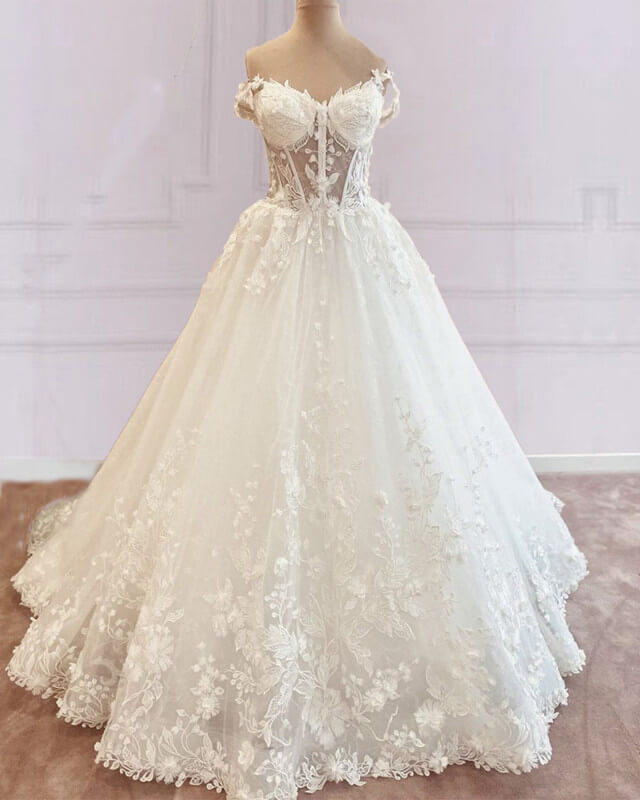 Princess Corset Wedding Dress With 3D Lace Princess Corset Wedding Dress With 3D Lace