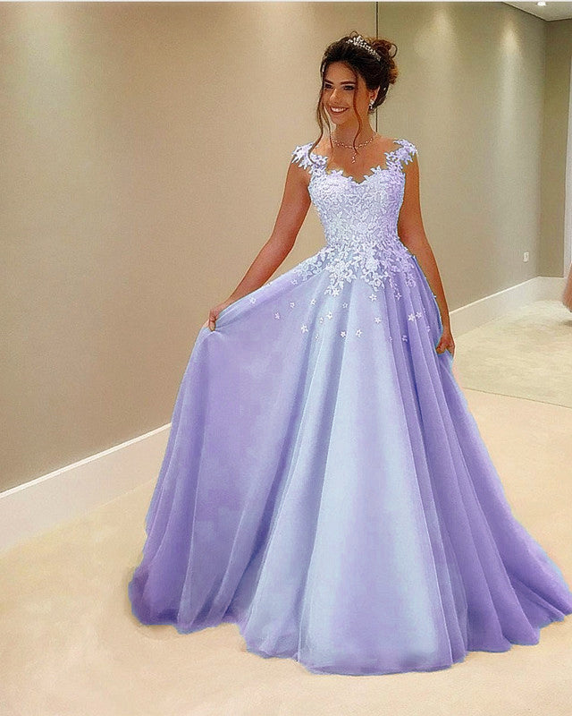 Illusion Neckline Prom Dresses Long Lace Appliques – alinanova