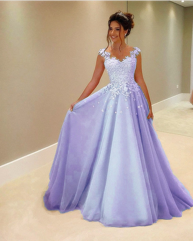 Illusion Neckline Prom Dresses Long Lace Appliques Illusion Neckline Prom Dresses Long Lace Appliques