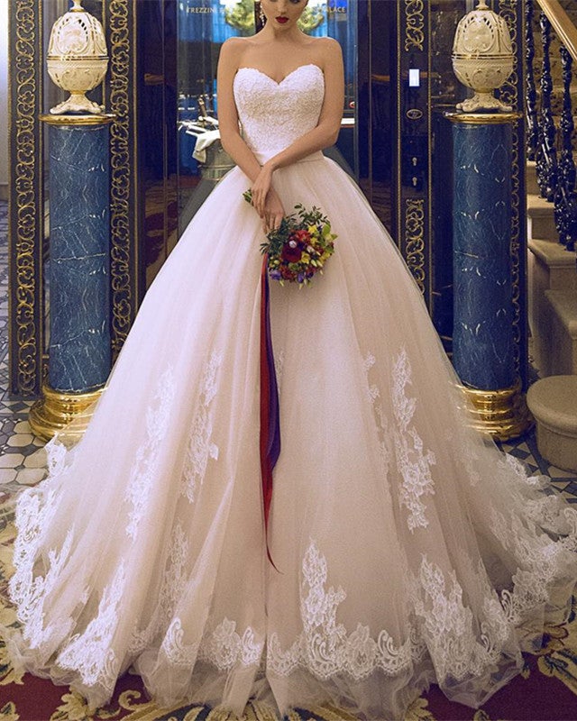 Princess Style Sweetheart Tulle Ball Gowns Wedding Dresses Lace Appliques Princess Style Sweetheart Tulle Ball Gowns Wedding Dresses Lace Appliques