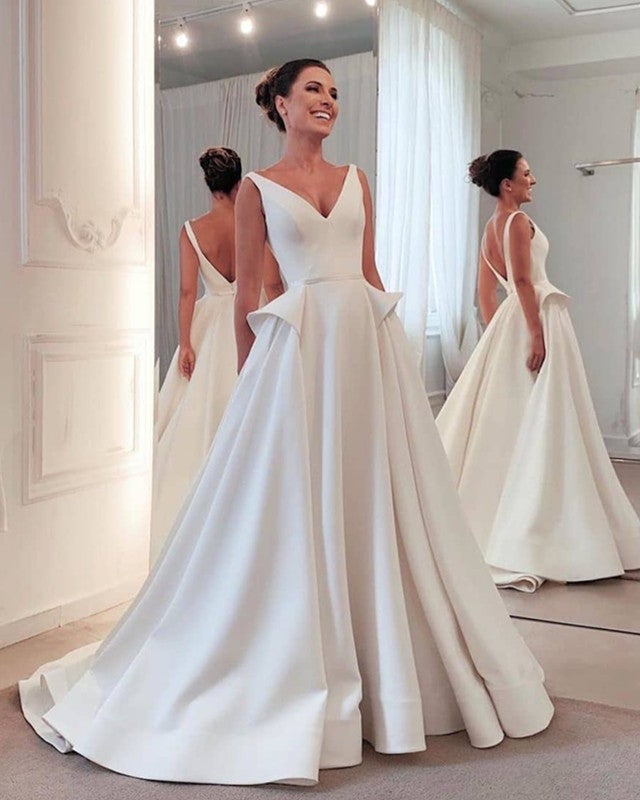 Princess V Wedding Dress Satin Open Back Princess V Wedding Dress Satin Open Back