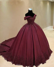 Load image into Gallery viewer, Prom Ball Gown Dresses Lace Edge Off The Shoulder