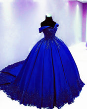 Load image into Gallery viewer, Prom Ball Gown Dresses Lace Edge Off The Shoulder