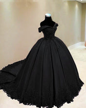 Load image into Gallery viewer, Black Satin Wedding Dresses
