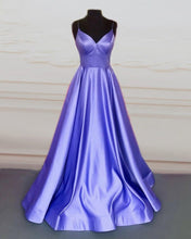 Load image into Gallery viewer, Prom Ball Gown V Neck Satin Spaghetti Straps Dresses