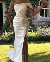 Load image into Gallery viewer, Mermaid White Satin One Shoulder Dress