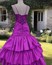 Load image into Gallery viewer, 80s purple sequin ruffles party dress