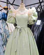 Load image into Gallery viewer, 80s Style Puffy Sleeve Lace High Neck Midi Dress