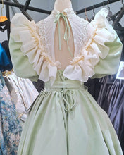 Load image into Gallery viewer, 80s Style Puffy Sleeve Lace High Neck Midi Dress