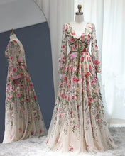 Load image into Gallery viewer, Fairycore Style V-neck Long Sleeve Embroidery Dress
