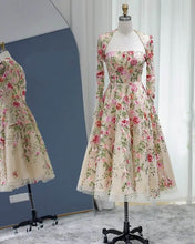 Load image into Gallery viewer, Enchanted A-line Embroidery Midi Dress With Sleeves