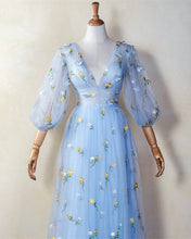 Load image into Gallery viewer, Blue Tea Length Cottagcore Dress