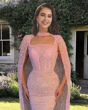 Load image into Gallery viewer, Mermaid Pink Sparkly Dress With Cape
