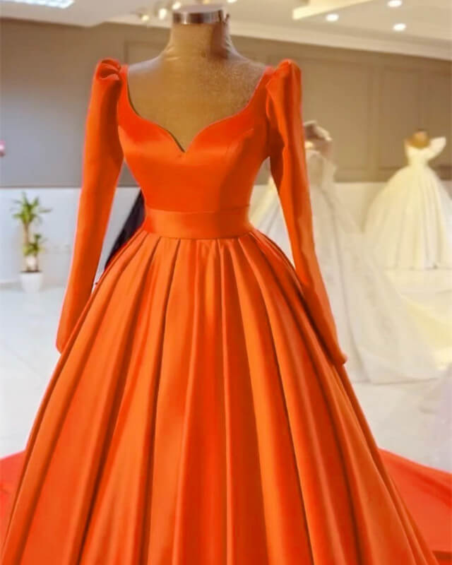 Ball Gown Long Sleeve V-neck Satin Dress Ball Gown Long Sleeve V-neck Satin Dress