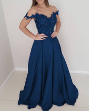 Load image into Gallery viewer, Lace Embroidery Satin Prom Dresses Off Shoulder
