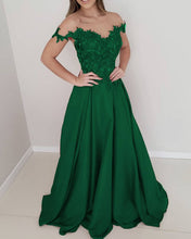 Load image into Gallery viewer, Lace Embroidery Satin Prom Dresses Off Shoulder