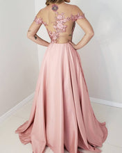 Load image into Gallery viewer, Lace Embroidery Satin Prom Dresses Off Shoulder