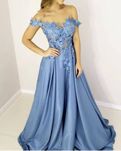 Load image into Gallery viewer, Lace Embroidery Satin Prom Dresses Off Shoulder