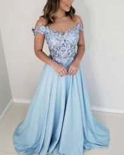 Load image into Gallery viewer, Lace Embroidery Satin Prom Dresses Off Shoulder