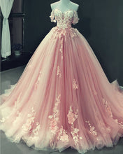 Load image into Gallery viewer, Tulle Ball Gown Dresses Off Shoulder Lace Embroidery