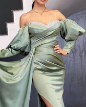 Load image into Gallery viewer, Mermaid Long Sleeve Satin Formal Dress With Slit