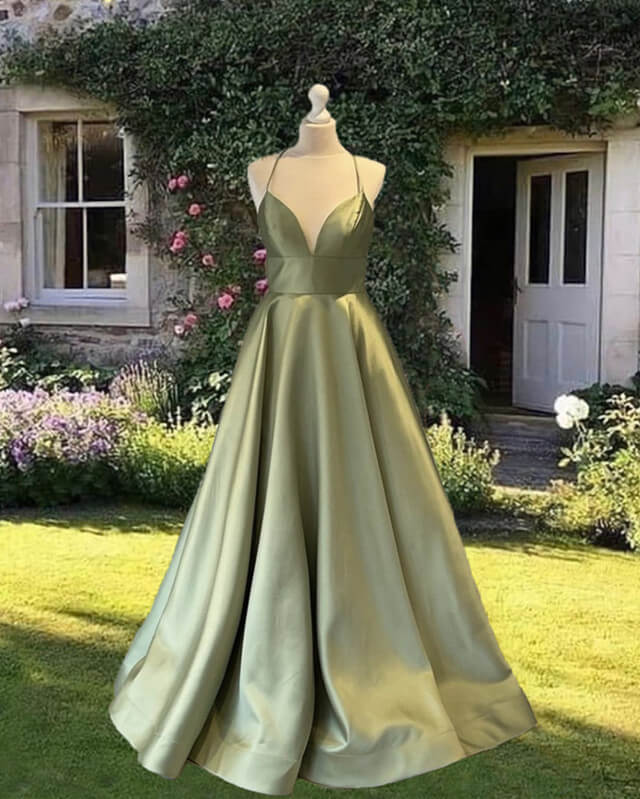 Ball Gown Prom Dresses Satin Plunge Neck Ball Gown Prom Dresses Satin Plunge Neck