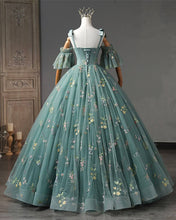 Load image into Gallery viewer, Ball Gown Embroidery Tulle Cottagecore Corset Dress