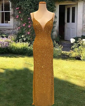 Load image into Gallery viewer, Mermaid Sequined Beaded V-neck Formal Dress
