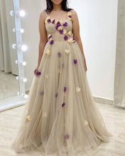 Load image into Gallery viewer, Nude Tulle Corset Dress With 3D Flowers