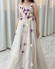 Load image into Gallery viewer, Nude Tulle Corset Dress With 3D Flowers