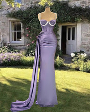 Load image into Gallery viewer, Mermaid Light Purple Satin Gown