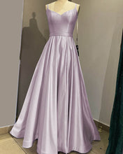 Load image into Gallery viewer, Long Spaghetti Straps V Neck Slit Satin Dress