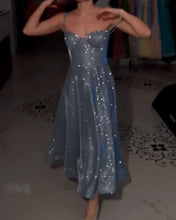 Load image into Gallery viewer, Silver Blue Sparkly Midi Corset Dress