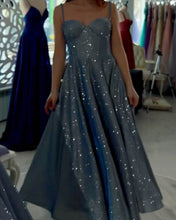 Load image into Gallery viewer, Silver Blue Midi Prom Dresses