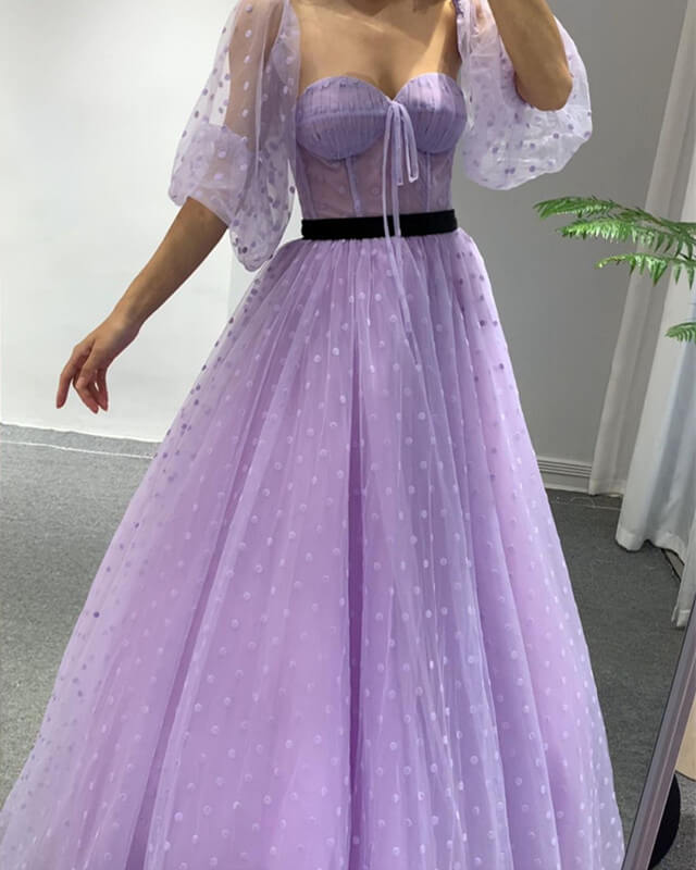 Lavender Tulle Princess Corset Dress With Puffy Sleeves – alinanova