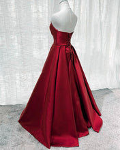 Load image into Gallery viewer, Burgundy Satin V Neck Long Dress