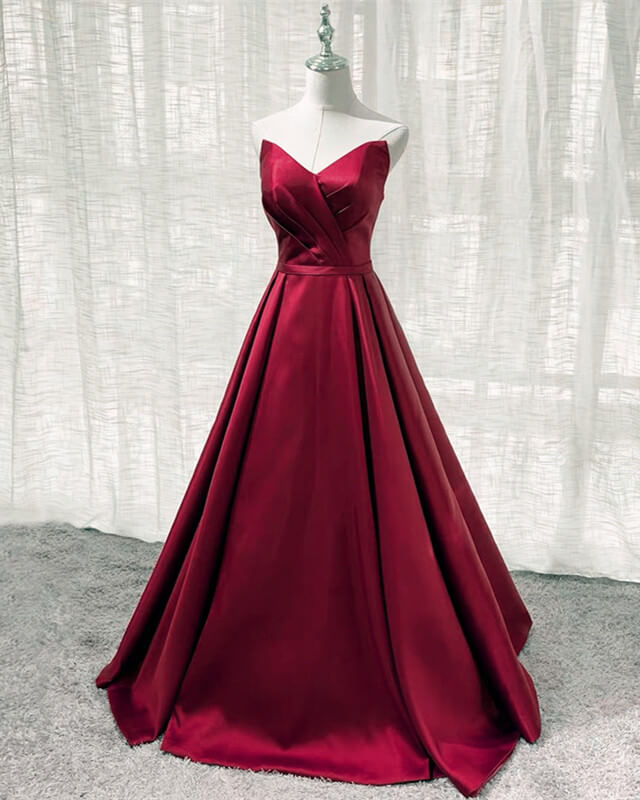 Burgundy Satin V Neck Long Dress alinanova Burgundy Satin V Neck Long Dress alinanova