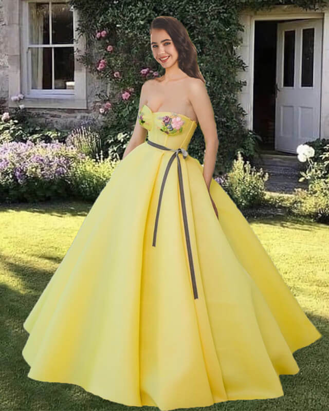 Yellow Ball Gown Sweetheart Corset Dress with 3D Flowers Yellow Ball Gown Sweetheart Corset Dress with 3D Flowers