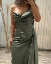 Load image into Gallery viewer, Mermaid One Strap Sage Satin Dress