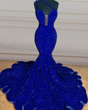 Load image into Gallery viewer, Royal Blue Sequin One Shoulder Dress