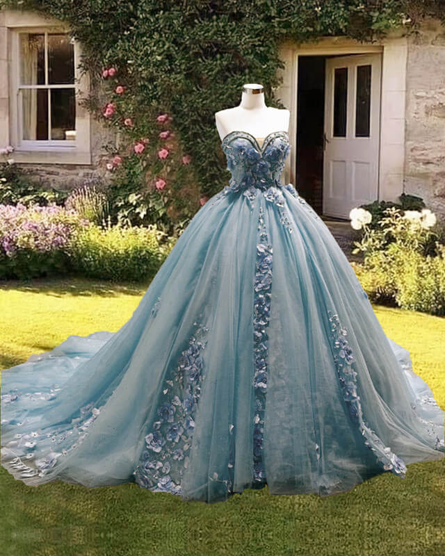 strapless open back dress Light Blue Prom Dresses One Shoulder A-Line Party Dress with Appliques –  Msikoods Official Store main image 0