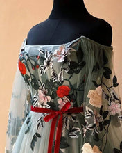 Load image into Gallery viewer, Tulle Off The Shoulder 3D Lace Dress With Split