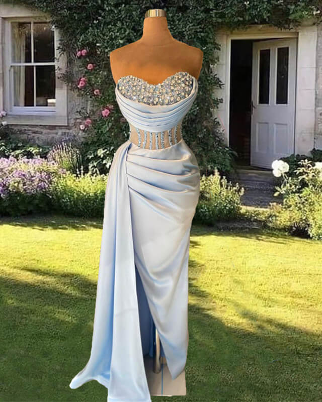 Blue Mermaid Sheer Corset Split Dress Blue Mermaid Sheer Corset Split Dress