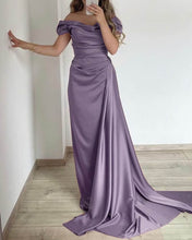 Load image into Gallery viewer, Mermaid Cowl Neck Off Shoulder Satin Dress