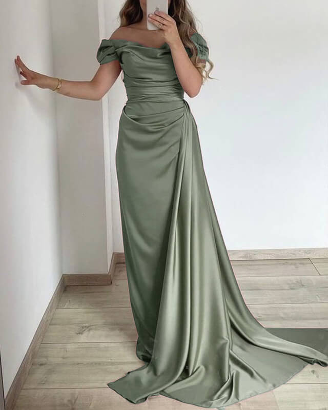 Mermaid Cowl Neck Off Shoulder Satin Dress Mermaid Cowl Neck Off Shoulder Satin Dress