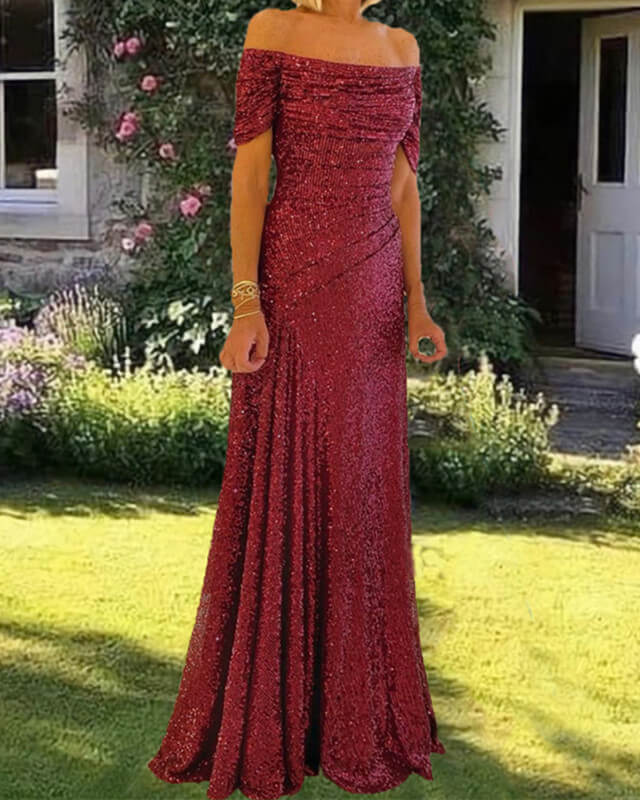 Mermaid Burgundy Sequin Off Shoulder Dress Mermaid Burgundy Sequin Off Shoulder Dress