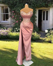 Load image into Gallery viewer, Mermaid Lace Apppliques Corset Split Satin Dress