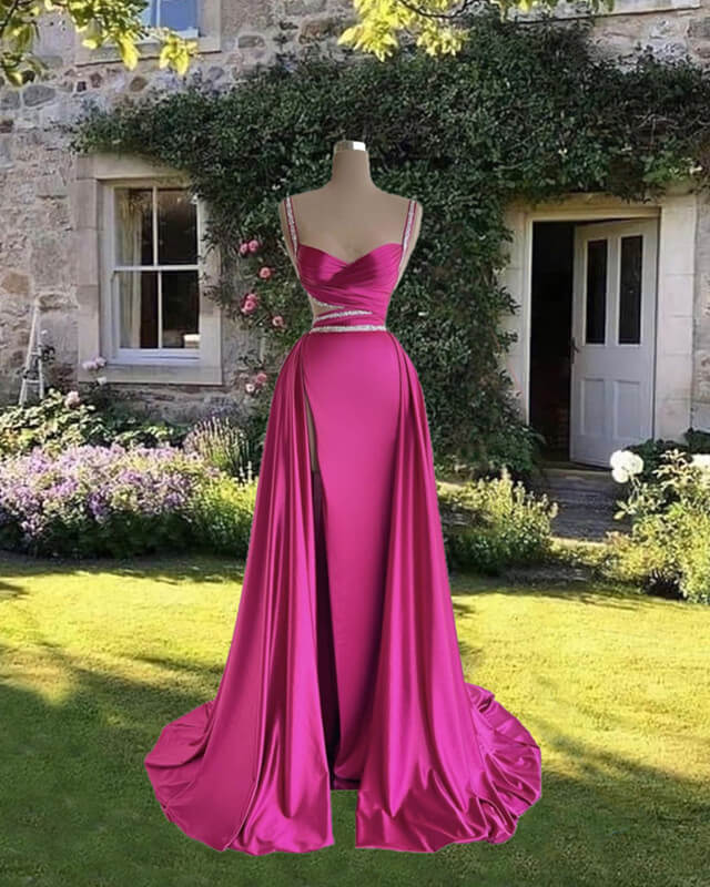Mermaid Beaded Straps V Neck Slit Dress Mermaid Beaded Straps V Neck Slit Dress